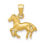 14K Satin Diamond-cut Cantering Horse Pendant