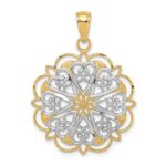 14K and White Rhodium Filigree Hearts with Scalloped Edge Pendant