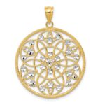 14K and White Rhodium Diamond-cut Circle Pendant