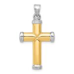 14K Two-Tone and White Rhodium Diamond-cut Reversible Cross Pendant - Image 4