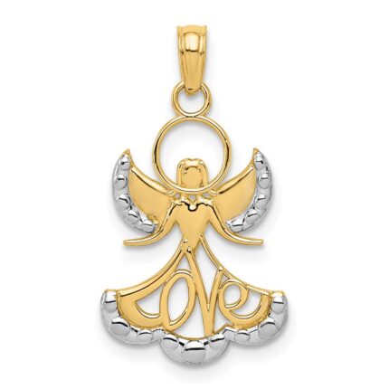 14K and White Rhodium LOVE Angel Pendant