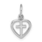 14k White Gold Small Cross in Heart Charm