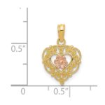 14K Two-tone Polished Flower in Fancy Border Heart Pendant - Image 4