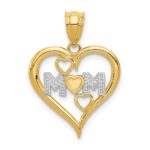 14k and White Rhodium Diamond-cut MOM Heart Pendant