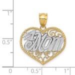 14k and White Rhodium Filigree #1 MOM Heart Pendant - Image 3