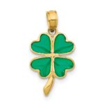 14K 4-Leaf Clover Enameled Pendant