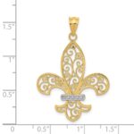 14k and Rhodium Filigree Fleur de Lis Pendant - Image 3