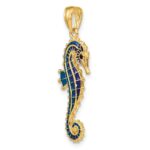 14K 3-D Blue Enameled Seahorse Pendant - Image 5