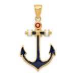 14K 2-D Red White and Blue Enameled Anchor Pendant