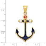 14K 2-D Red White and Blue Enameled Anchor Pendant - Image 4