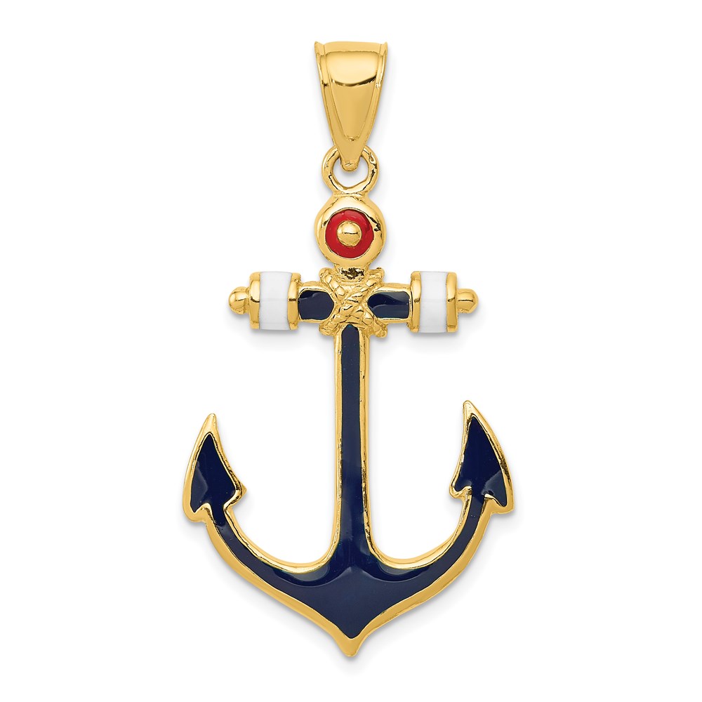 K4201.jpg 14K 2-D Red White and Blue Enameled Anchor Pendant - Image 1