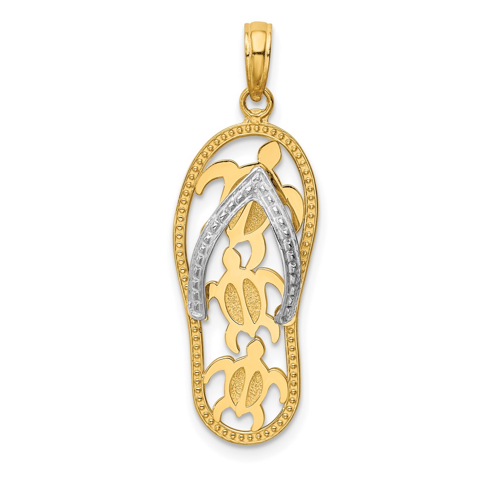 K4206.jpg 14K Two-tone Triple Sea Turtle Flip-Flop Pendant - Image 1