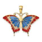 14K Blue and Red Enameled Butterfly Pendant - Image 3