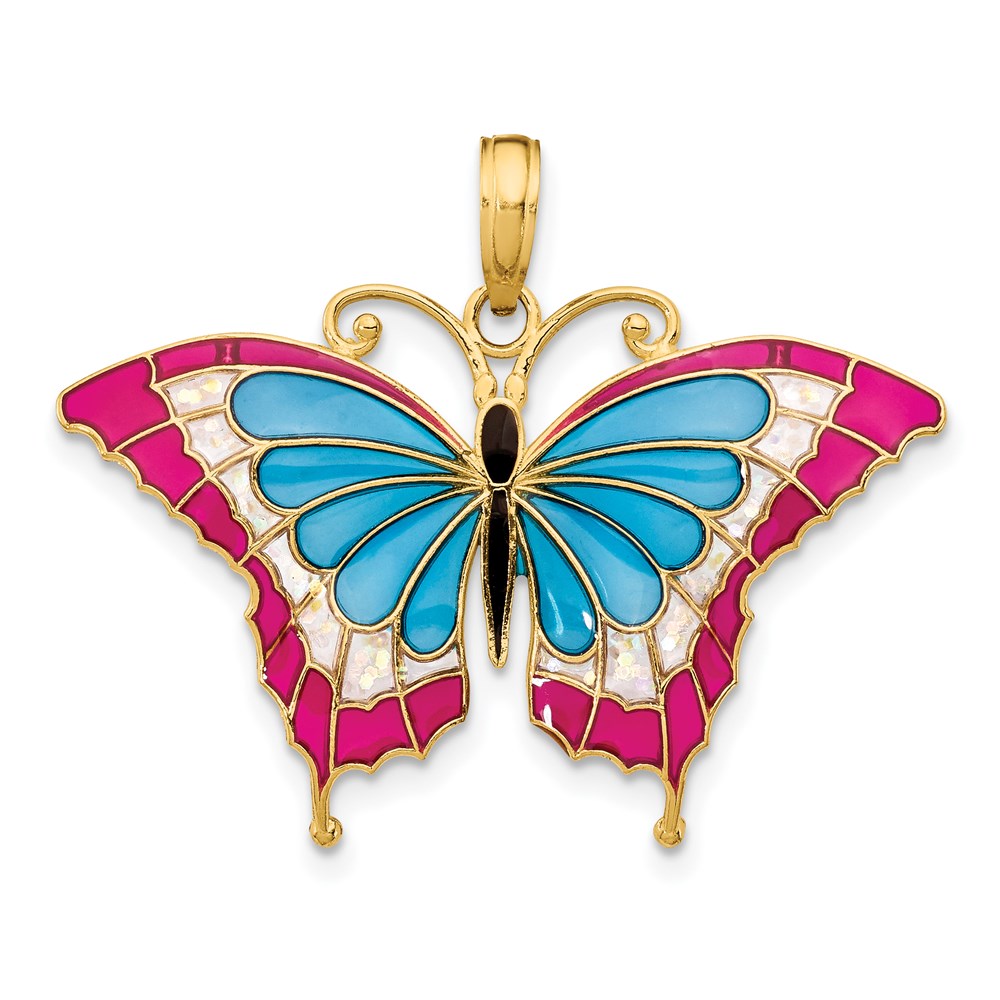 K4230.jpg 14K Blue and Red Enameled Butterfly Pendant - Image 1