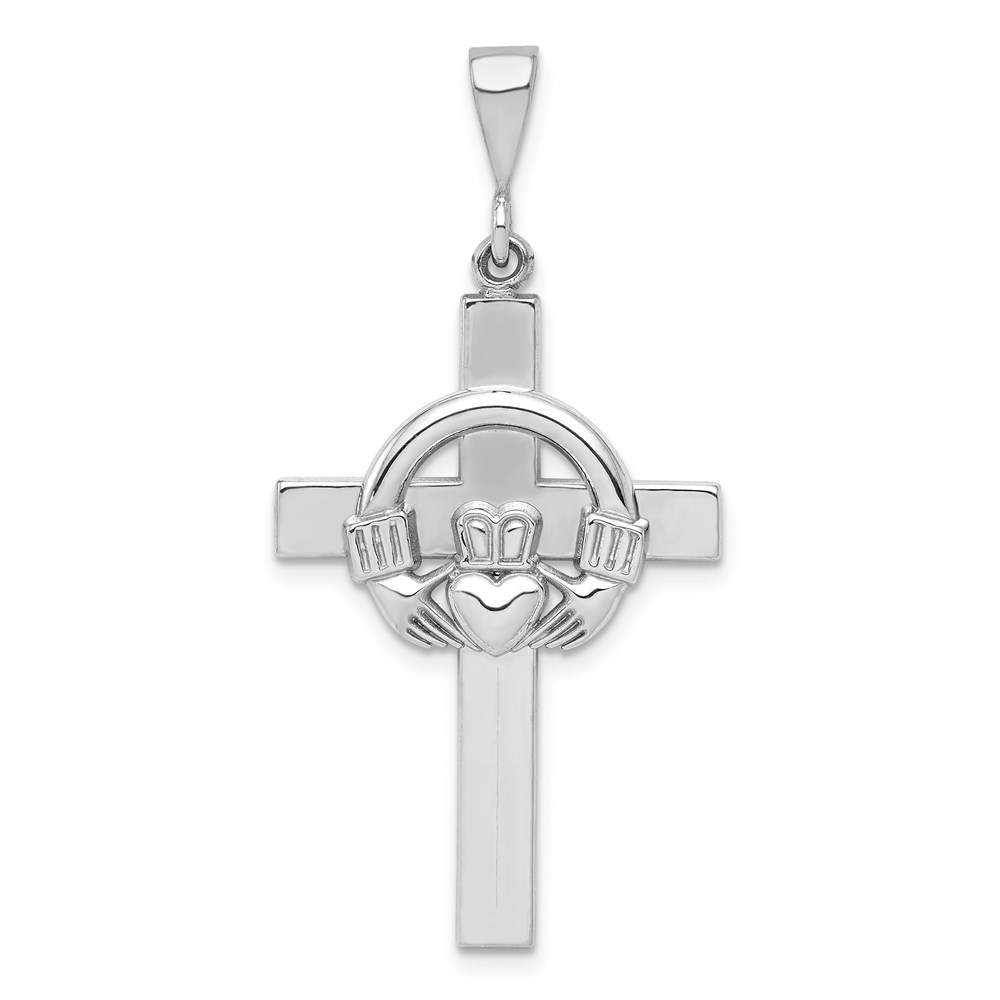 K459.jpg 14k White Gold Claddagh Cross Pendant - Image 1