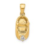 14k 3-D April/Clear Synthetic Stone Engravable Baby Shoe Charm