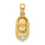 14k 3-D March/Light Blue Synthetic Stone Engravable Baby Shoe Charm