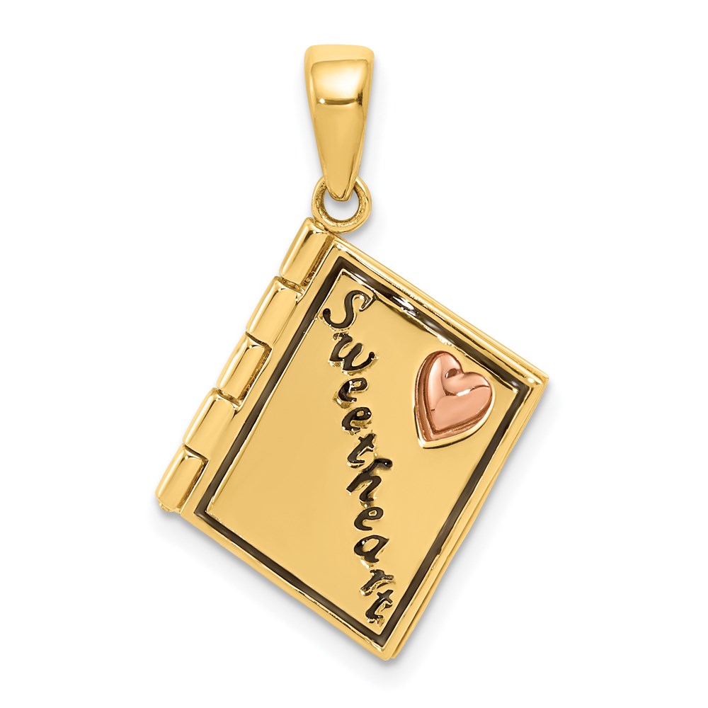 K4681.jpg 14K Two-tone 3-D Enameled Moveable SWEETHEART Book Charm - Image 1