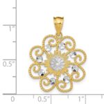 14k and White Rhodium Diamond-cut Swirl Round Pendant - Image 3