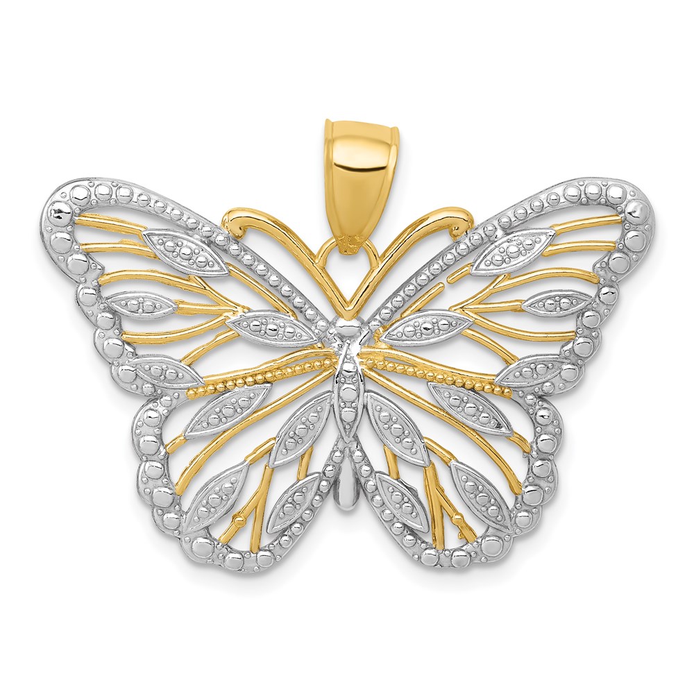K4834.jpg 14k and White Rhodium Filigree Butterfly Pendant - Image 1