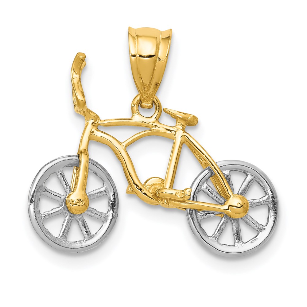 K4924.jpg 14k Two-tone 3-D Bicycle with Moveable Wheels Pendant - Image 1