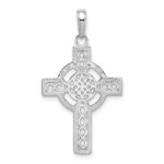 14K White Gold Diamond-cut Celtic Cross Pendant - Image 3