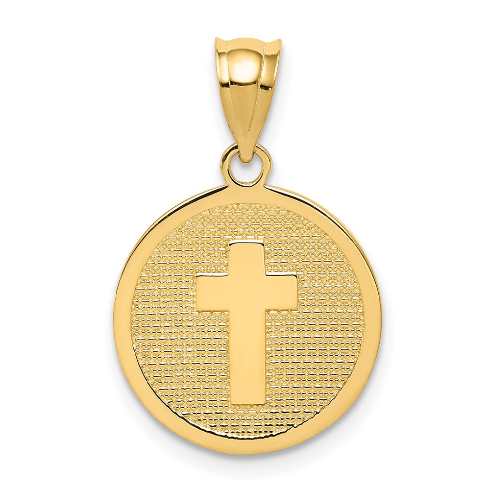K5090.jpg 14K Reversible Cross and GOD BLESS Disc Charm - Image 1