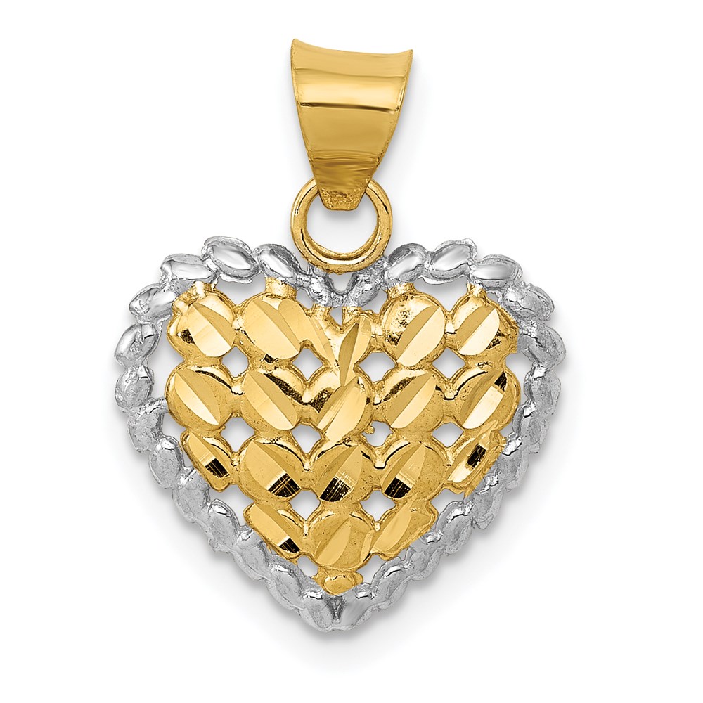K5144.jpg 14K and White Rhodium Polished Diamond-cut Heart Pendant - Image 1
