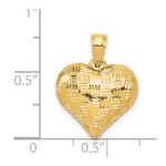 14K Polished Basket Weave Pattern 3-D Puffed Heart Pendant - Image 4
