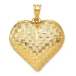 14K Polished Basket Weave Pattern 3-D Puffed Heart Pendant - Image 3