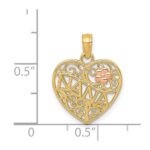 14K Two-tone Polished NANA with Flower on Heart Pendant - Image 4