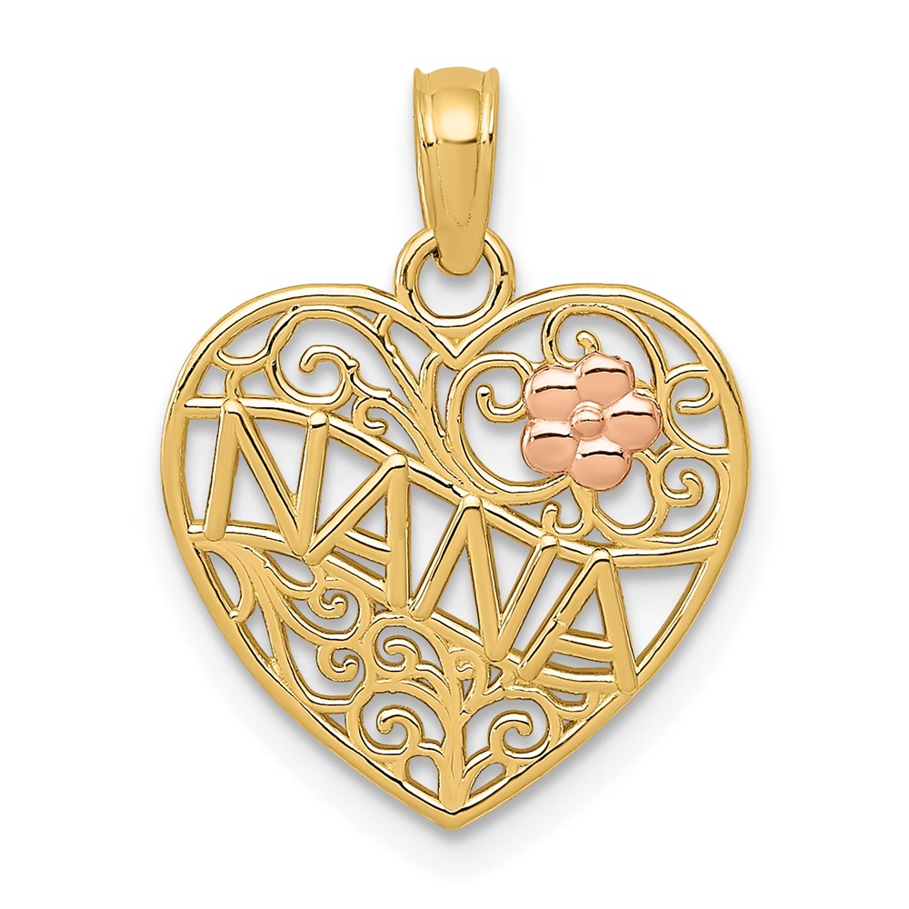 K5206.jpg 14K Two-tone Polished NANA with Flower on Heart Pendant - Image 1