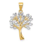 14K and White Rhodium Diamond-cut Tree Pendant