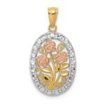 14k Yellow and Rose Gold with White Rhodium Oval 3 Rose Pendant