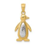 14K Two-tone Polished and Textured Penguin Pendant