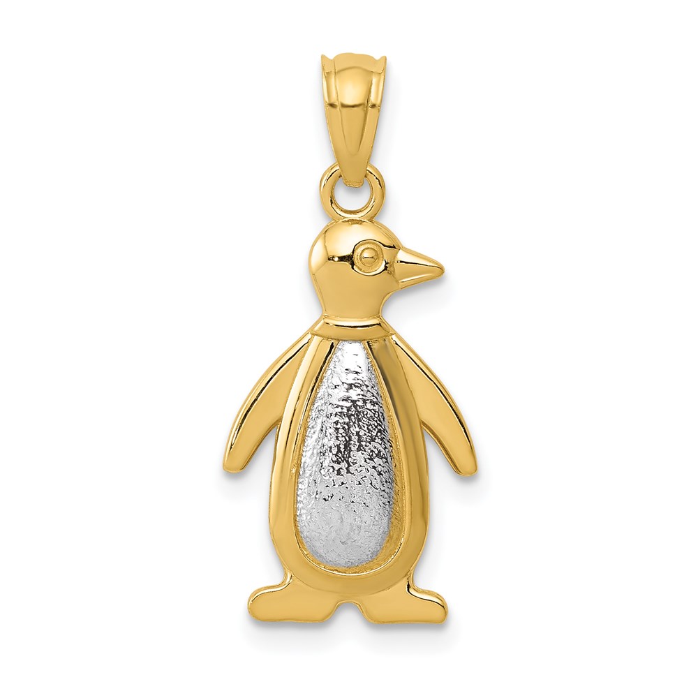 K5320.jpg 14K Two-tone Polished and Textured Penguin Pendant - Image 1