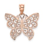 14k Rose Gold Polished Filigree Butterfly Pendant - Image 3