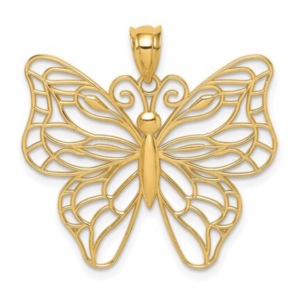 14k Polished Large Filigree Butterfly Pendant