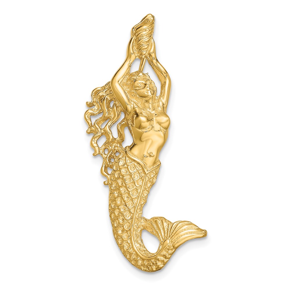 K5370.jpg 14K Gold Polished / Textured Mermaid Chain Slide Pendant - Image 1