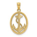 14k Gold Polished Anchor with Rope Oval Pendant - Image 3