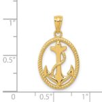 14k Gold Polished Anchor with Rope Oval Pendant - Image 4