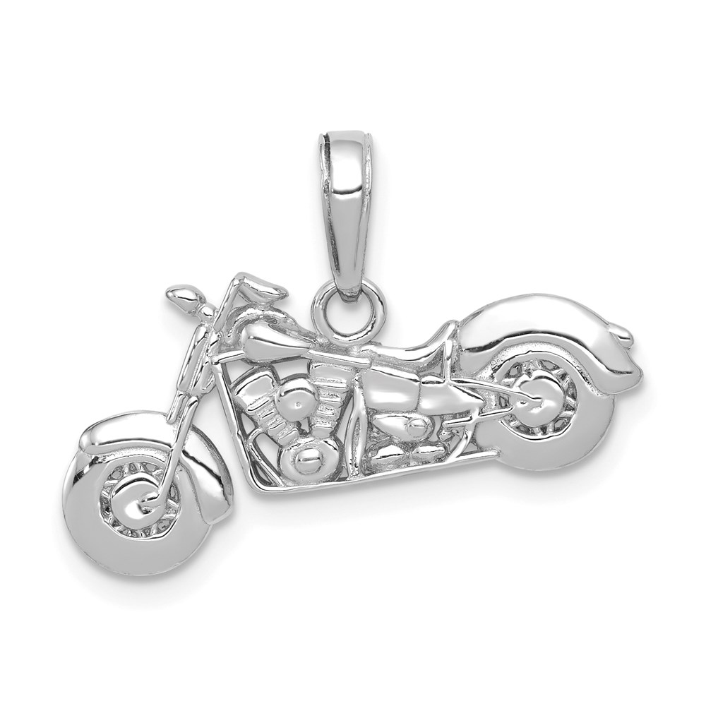 K5411W.jpg 14K White Gold Polished and Textured 3-D Motorcycle Pendant - Image 1