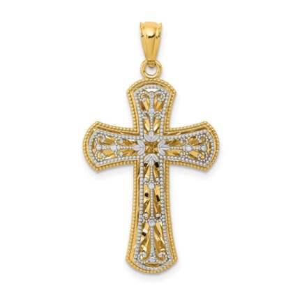 14K Two-tone Polished 2-Level Cross Pendant