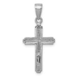 14K White Gold Polished Cross With Striped Border Pendant - Image 3