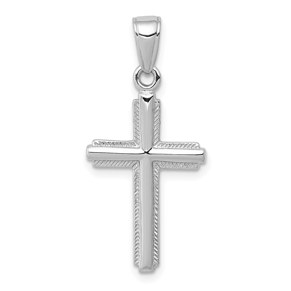 K5447W.jpg 14K White Gold Polished Cross With Striped Border Pendant - Image 1