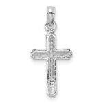 14K White Gold Polished Cross With Striped Border Pendant - Image 3