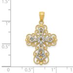 14K Two-tone Polished 2-Level Filigree Cross Pendant - Image 4