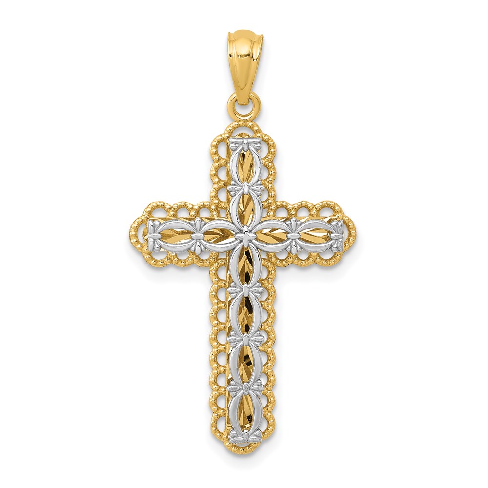K5455.jpg 14K Two-tone Polished 2-Level Filigree Cross Pendant - Image 1