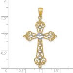 14K and White Rhodium Polished Diamond-Cut Cut-Out Cross Pendant - Image 3