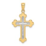 14k Two-tone Polished Budded Cross Pendant